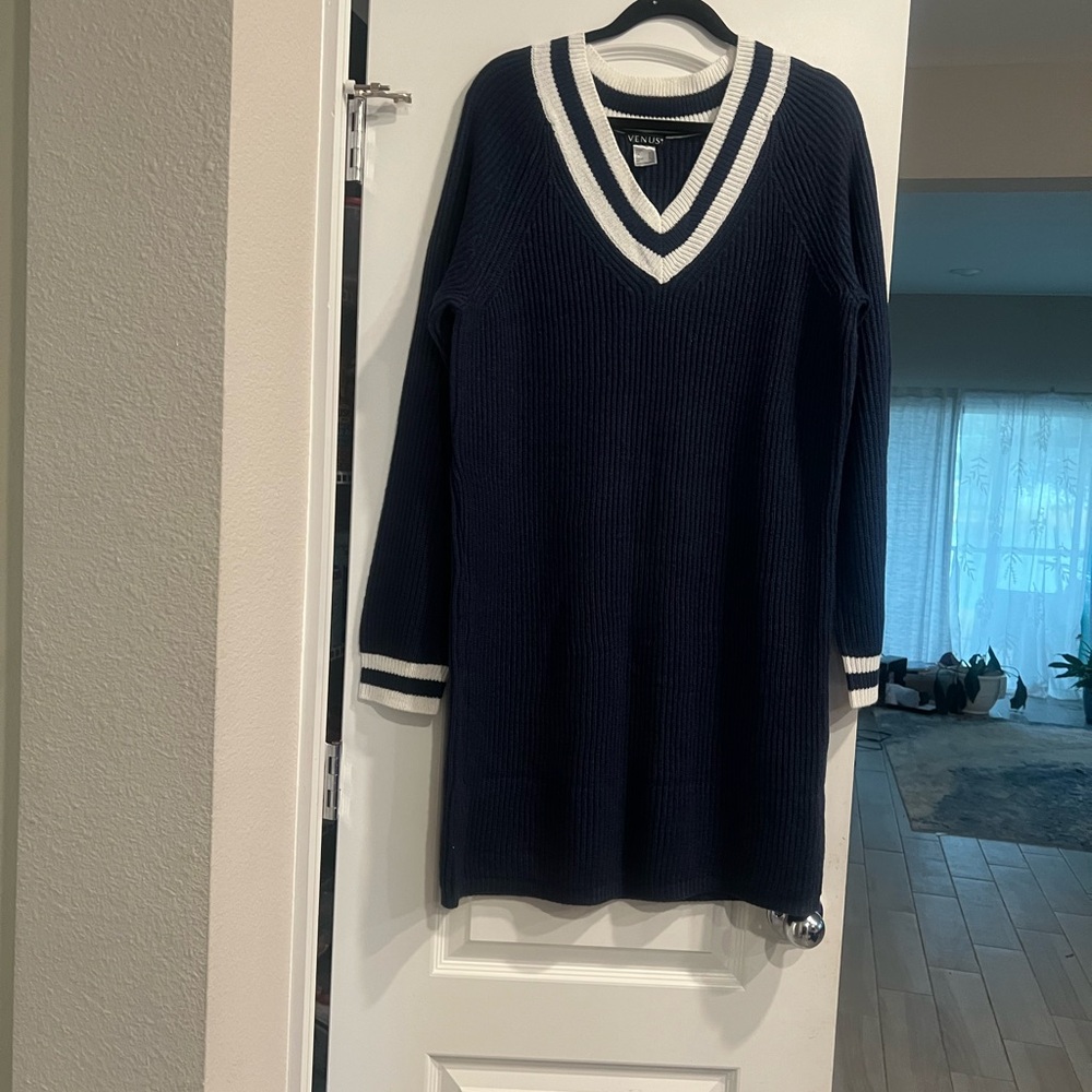 Venus XL navy blue and white varsity style sweater dresss